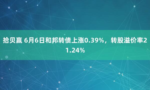 拾贝赢 6月6日和邦转债上涨0.39%，转股溢价率21.24%