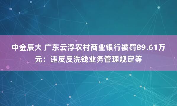中金辰大 广东云浮农村商业银行被罚89.61万元：违反反洗钱业务管理规定等